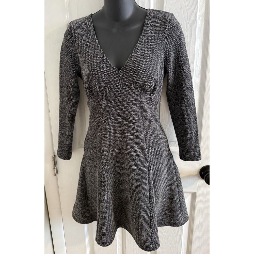 Free People Heartstopper Black White Tweed A Line Flared Mini Dress Size Small